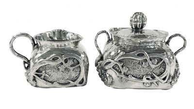 Chinese Export Silver Cream And Covered Sugar, 900 Fine Silver