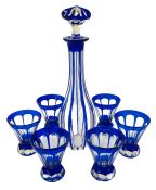 Crystal Decanter And Matched Glasses In Cobalt Blue