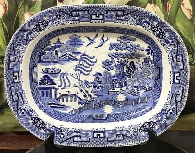 Davenport “Blue Willow” Well And Tree Earthenware Platter, circa 1820