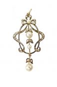 Edwardian Cultured Pearl and Diamond Pendant