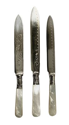 Edwardian Era Silver Plate And Mother-Of-Pearl Handled Cake Knives, circa 1900-10