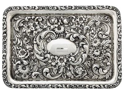 Edwardian Era Sterling Silver Dresser Tray, Hallmarked Chester 1902