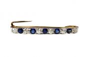 Edwardian 1.24ct Sapphire and 1.03ct Diamond 'Safety Pin' 14kt Brooch
