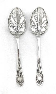 Edwardian Sterling Silver Reticulated Serving Spoons, circa 1911