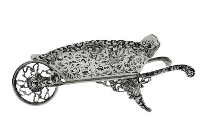 Edwardian Sterling Silver Wheelbarrow Basket Centrepiece, Chester 1908