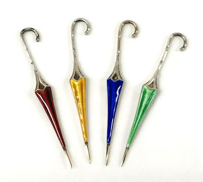 English Art Deco Sterling Silver Novelty Cocktail Picks, circa 1938