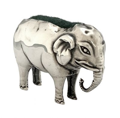 English Sterling Silver Figural Elephant Pin Cushion, circa 1909