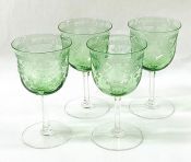 Etched Crystal Wine Glasses, circa 1910-20