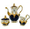 Magnificent Meissen Coffee Service In “Royal Blue Gold Bronze Strewn Flowers” Pattern, Germany, 20th Century
