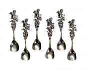 Figural Cherub Motif Salt Spoons, 800 Fine Silver