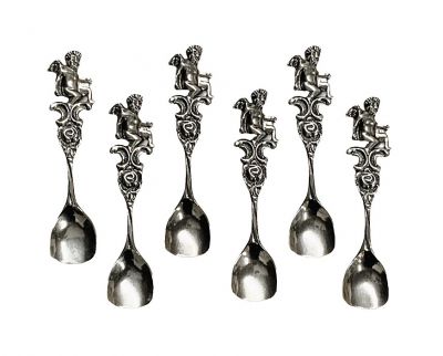 Figural Cherub Motif Salt Spoons, 800 Fine Silver
