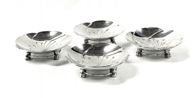 Flower Blossom Shaped 950 Fine Silver Dishes From Japan, 20th Century