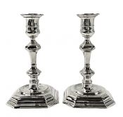 George I Style Sterling Silver Candlesticks, London 1895