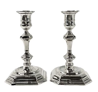 George I Style Sterling Silver Candlesticks, London 1895