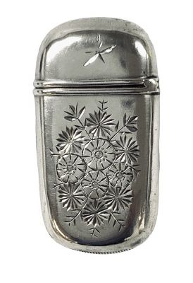 Gorham Bright Cut Decorated Sterling Silver Match Vesta, circa 1880-90