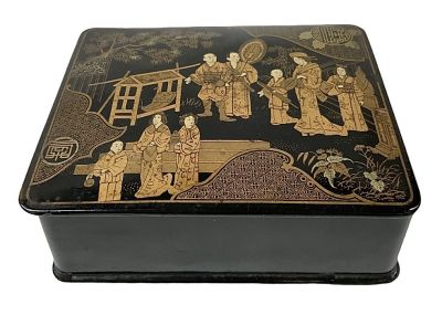 Nightmare Alley Prop - Japanese Black Lacquered Box, Meiji Period, circa 1880-1900