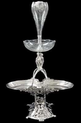 Jugendstil WMF Silver Plate And Cut Crystal Epergne