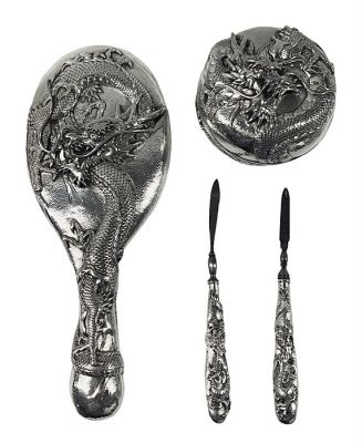 Kuhn & Komor Sterling Silver Dresser Pieces, Meiji Period, Japan 