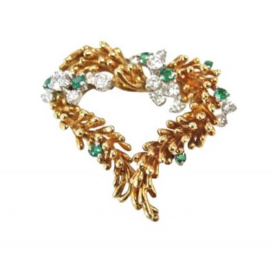 Kurt Wayne Diamond and Emerald Heart Shaped Brooch/Pendant