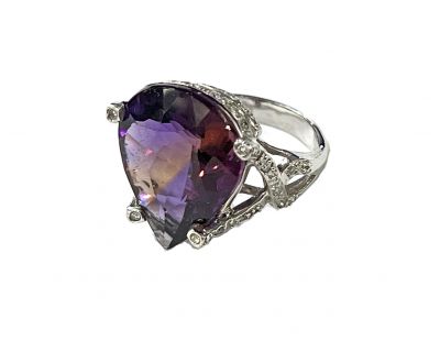 Modern Ametrine and Diamond Ring