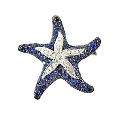 Modern Diamond and Sapphire Starfish Pendant/Brooch