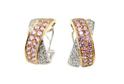 Modern Pink Sapphire and Diamond Huggie Earrings