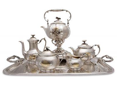 Opulent Christofle Silver Plate Tea And Coffee Service With Matching Tray,  French, circa 1880-90