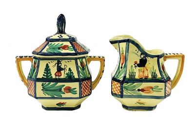Quimper Faience Creamer And Covered Sugar, circa 1930-40
