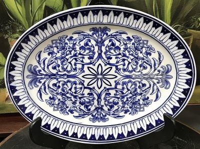 Renaissance Inspired Blue And White Oval Platter