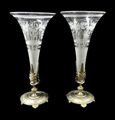 Renaissance Revival Victorian Era Glass And Metal Vases, circa 1870-80