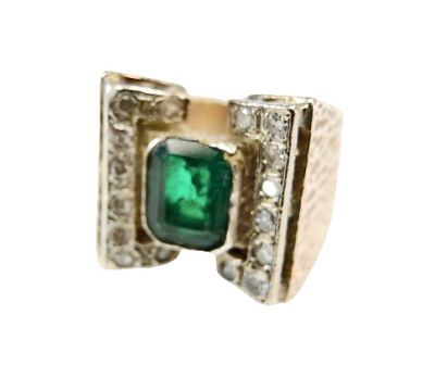 Retro Emerald Doublet and Diamond Ring