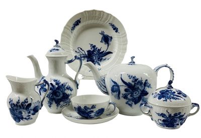 Royal Copenhagen “Blue Flowers, Curved” Pattern Tea And Coffee Set