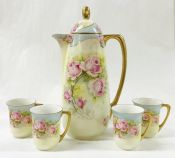 Royal Rudolstadt Porcelain Cocoa Pot And Matching Cups, Germany, circa 1905-10