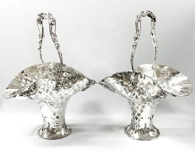 Art Nouveau Silver Plate Brides Baskets, American, circa 1900-15