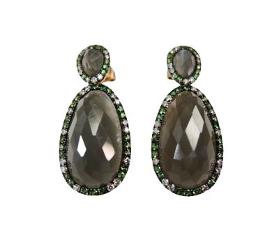 Smokey Quartz Tsavorite Garnet and Diamond Drop Earrings