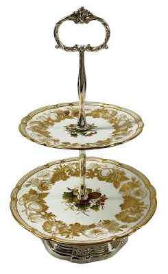 Spode “Golden Valley Orchard Fruit” Bone China Two Tiered Cake Stand