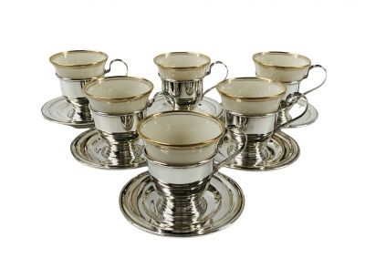 Sterling Silver And Lenox Porcelain Demitasse Set, circa 1930