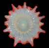 Vintage Murano Opalescent Glass Bowl With A Contoured Coral Red Trim