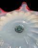 Vintage Murano Opalescent Glass Bowl With A Contoured Coral Red Trim