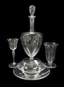 Remarkable Set Of Hand Blown Glasses, Decanter And Bowls