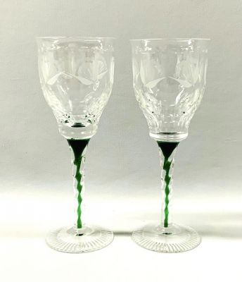 Tulip Shaped Wheel Cut Crystal Wine Glasses