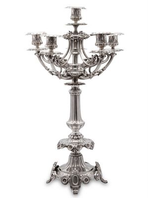 Victorian 750 Fine Silver Six Light Candelabra