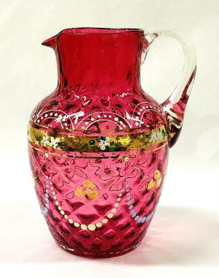 Victorian Cranberry Milk Jug With Applied Clear Glass Handle