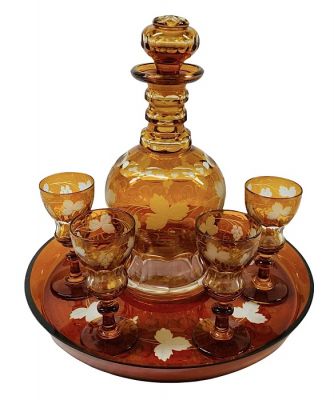 Victorian Era Bohemian Crystal Decanter Set