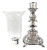 Victorian Era Silver Candlesticks With Etched Glass Hurricane Shades