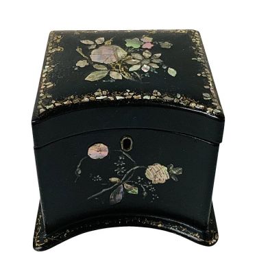 Victorian Papier-Mâché Tea Caddy With Graceful Concave Front Panel, circa 1850