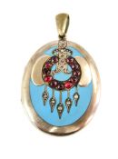 Victorian Seed Pearl and Garnet Locket Enamel Pendant