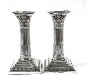 Victorian Sterling Silver Corinthian Column Candlesticks, Circa, 1891 