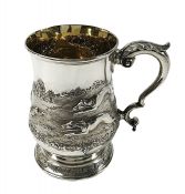 Victorian Sterling Silver Hunt Scene Tankard, circa 1869