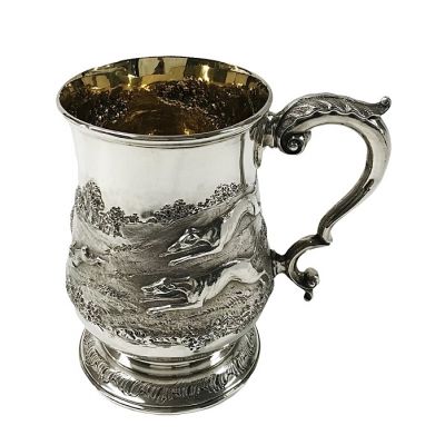 Victorian Sterling Silver Hunt Scene Tankard, circa 1869